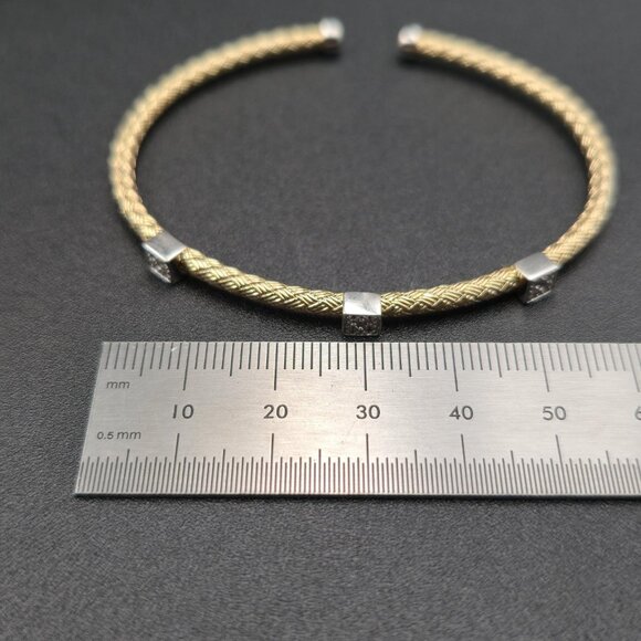 6.5 Inch Gold Over Sterling Silver Cubic Zirconia Gems Cuff Bracelet B873 - Picture 6 of 7